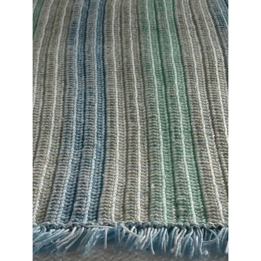 HANDMADE Crochet Afghan Throw Blanket 57x57 Pastel Blue Mint Fringed Cottagecore